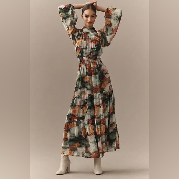 Anthropologie Dresses & Skirts - ANTHROPOLOGIE SOMERSET COLLECTION
Long-Sleeve Mock-Neck Chiffon Maxi Dress M